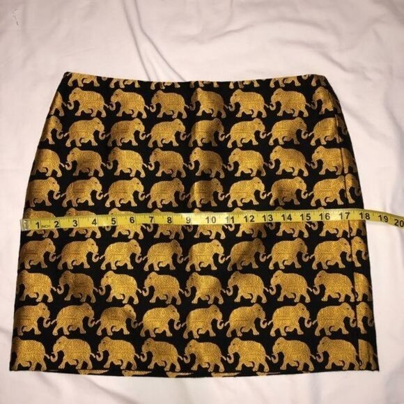 J Crew Womens Skirt Size 0 Elephant Print Gold Black Mini Brocade - Picture 6 of 9